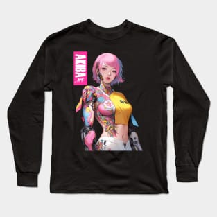 AKIBA DRIP - Bio Cybernetic Anime Waifu ワイフ 002 Tattoo Model Girl | FUTURE FEMME ANIME GIRL Long Sleeve T-Shirt